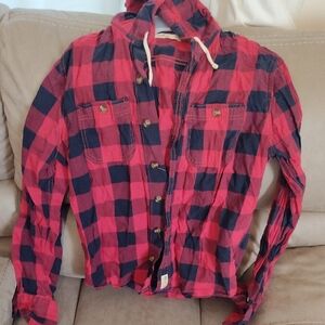 Hollister Red and Blue Plaid Men's Shirt